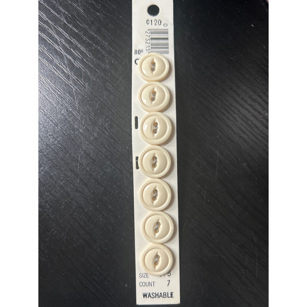 Vintage Lansing Company Cream White Round Buttons 5/8 Inch 2-Hole Washable 7 Ct - Picture 2 of 3